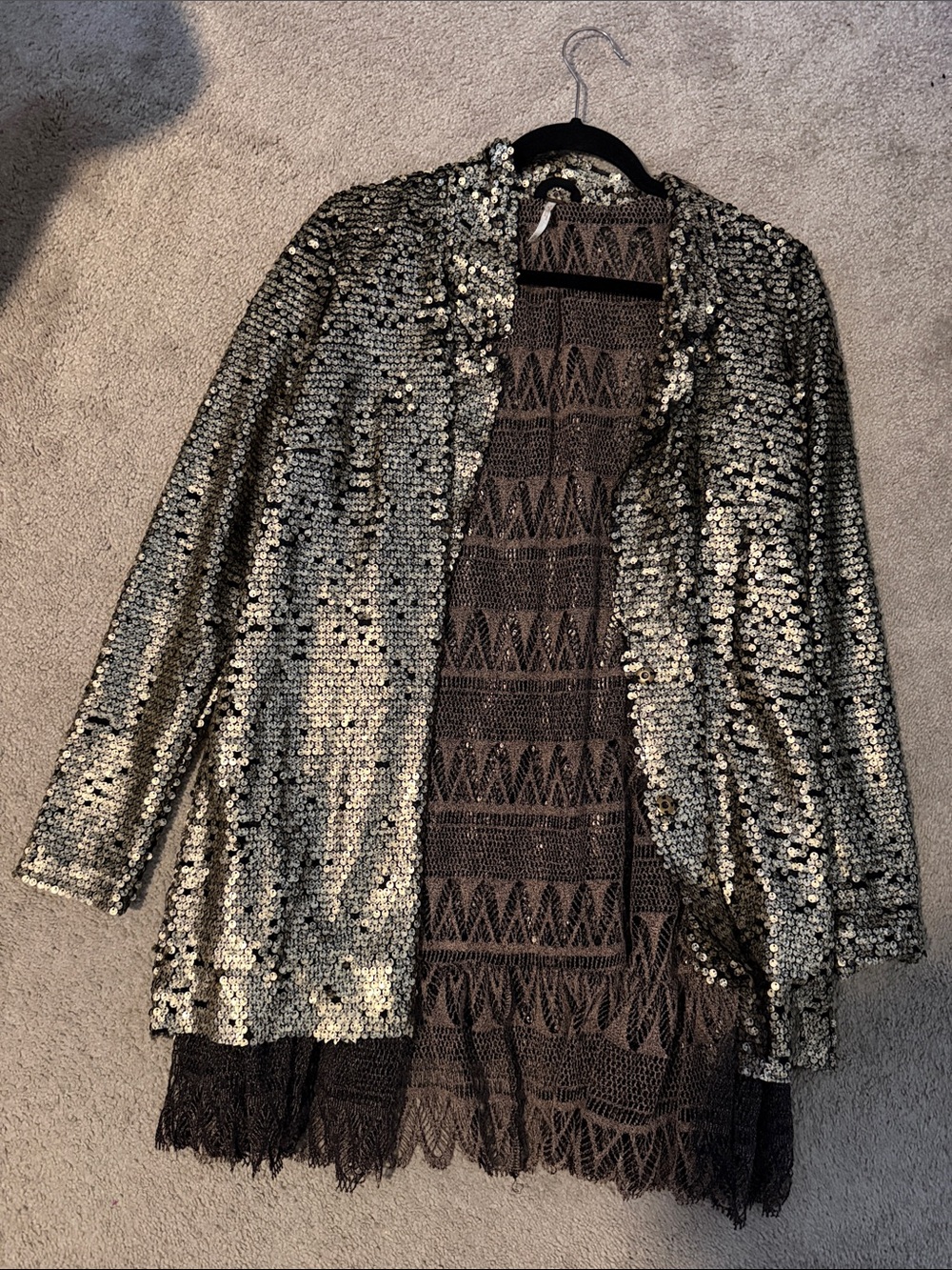 Free People Silver Sequin Open-Front Blazer